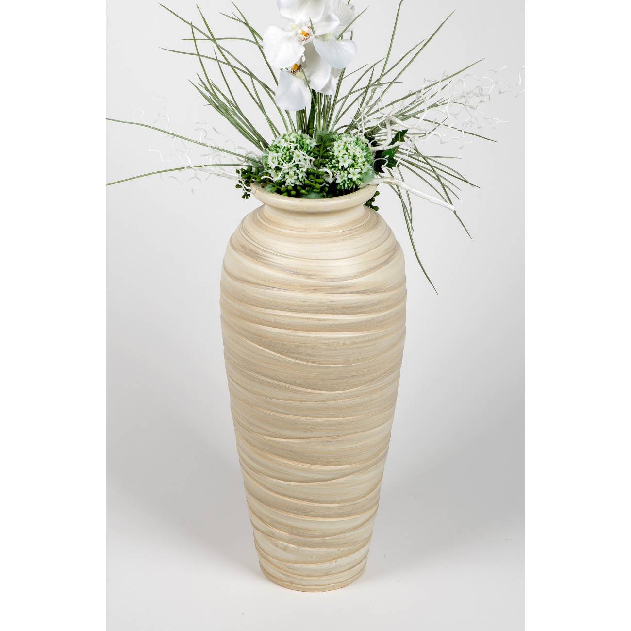 Bodenvase RELIEF 60cm - bauchig, cremefarben, Keramik, Formano