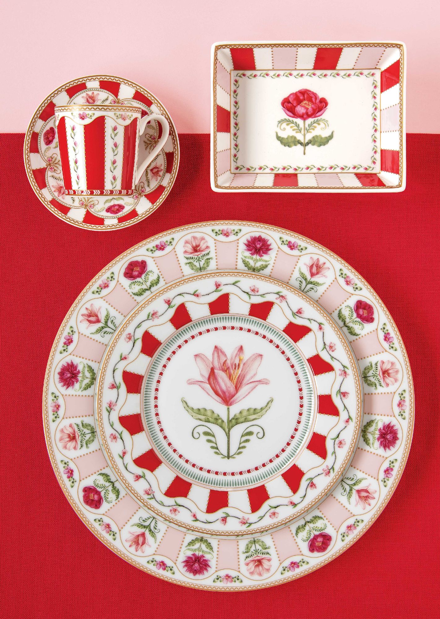 6er Set Kuchenteller FLOWERY Blumen D. 19cm weiß rosa rot Porzellan Easy Life