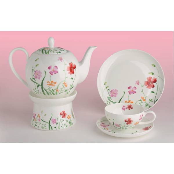 Kuchenteller LOTTA BLUMEN,Durchmesser 19cm weiß bunt Bone China Porzellan von TEALOGIC