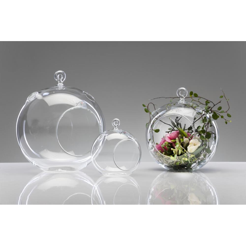 Glaskugel mit Öffnung, Hängevase KUGEL H. 20cm D 17cm Glas rund Sandra Rich
