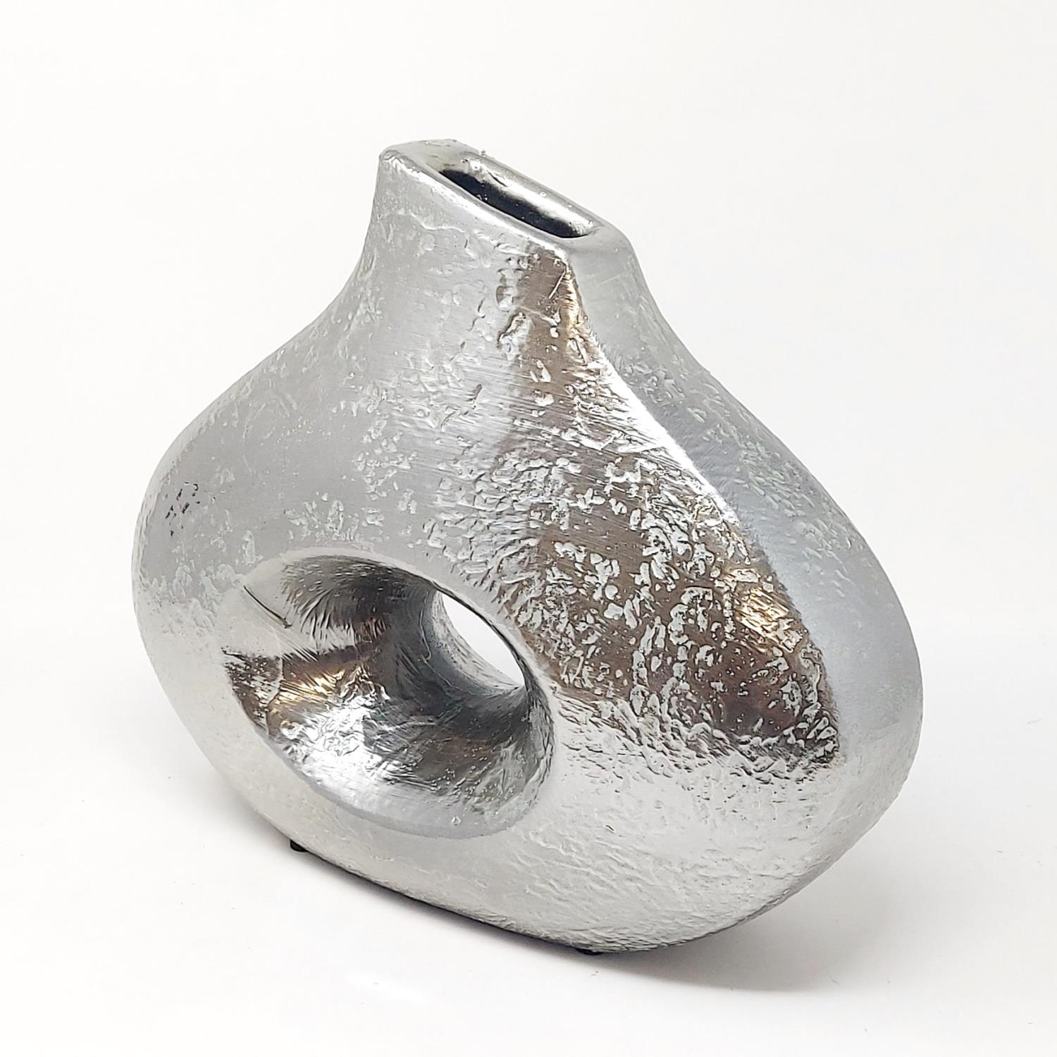 Deko Vase ANTIK silber Lochdesign Höhe 26cm Keramik, von Formano
