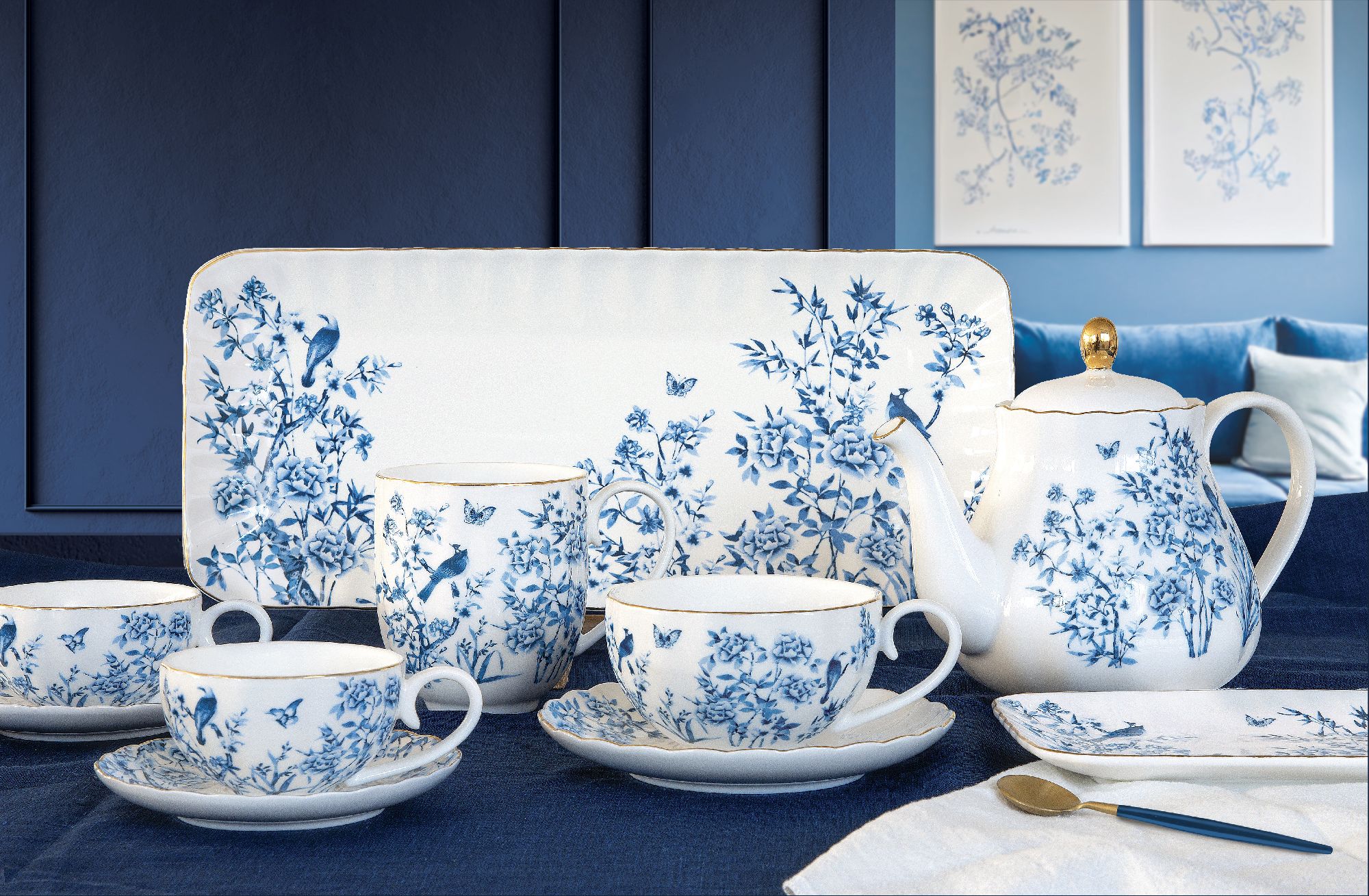 8tlg. Kaffeeservice PARADISE GARDEN weiß blau aus Porzellan Easy Life