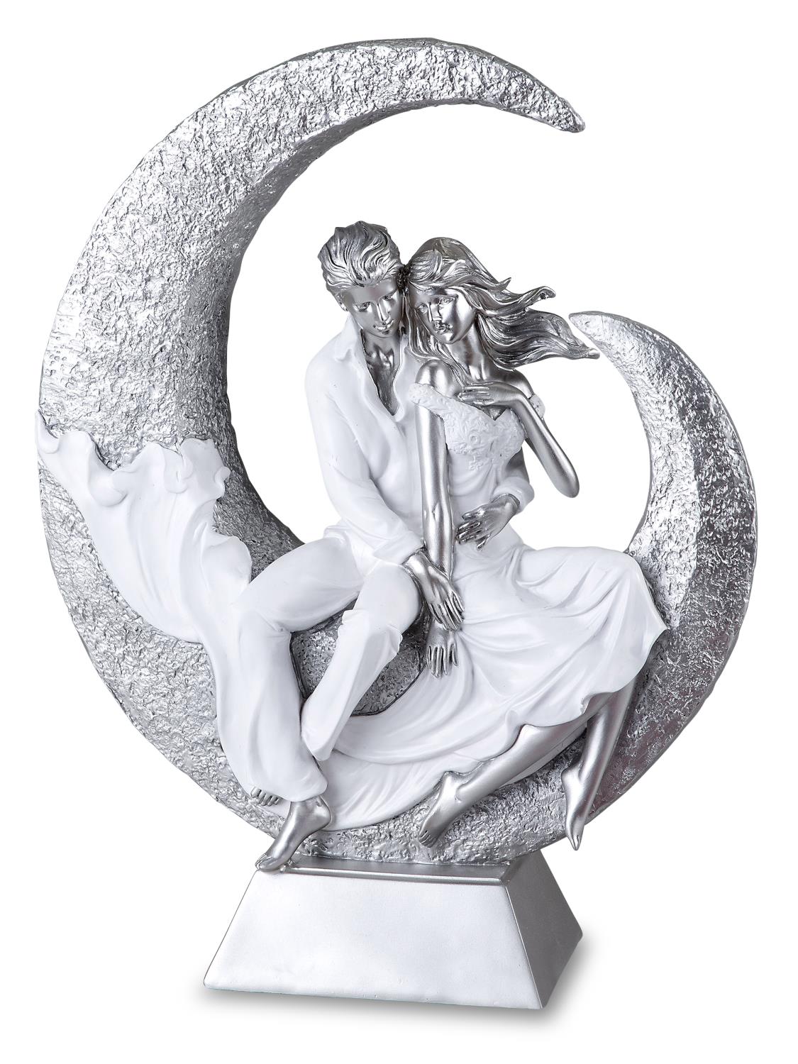 Dekoobjekt, Skulptur PAAR AUF MOND Höhe 39cm 31x11cm weiß silber von FORMANO