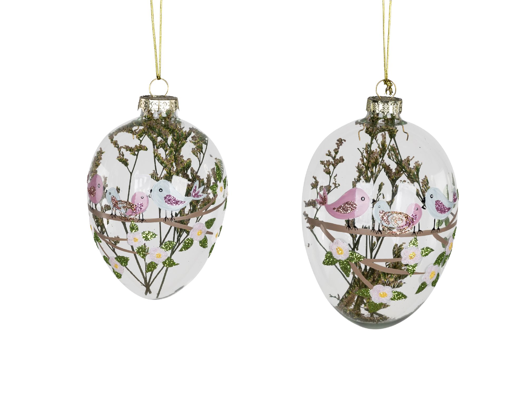 Deko Hänger Glas Ei FRÜHLINGSZEIT Höhe 12cm mit Vögelchen, von Formano