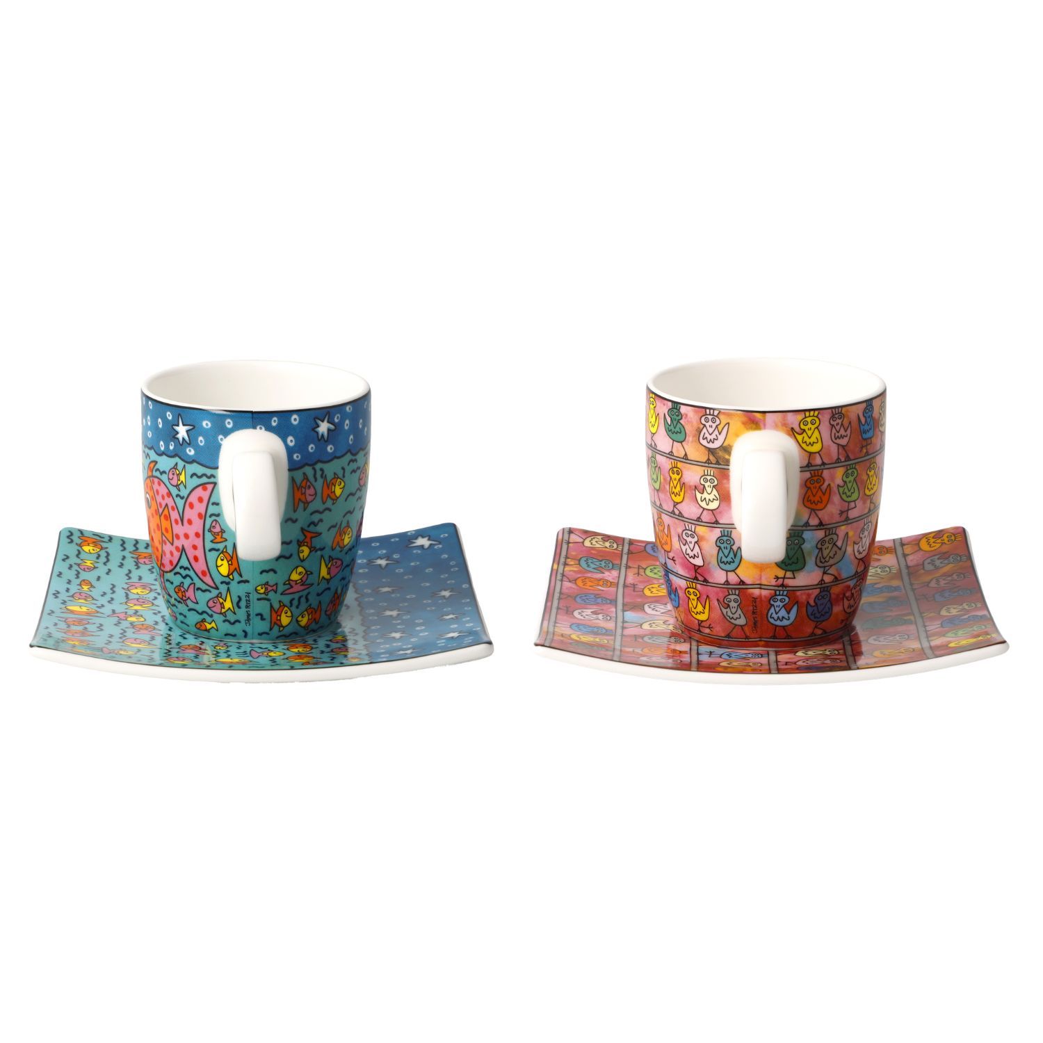 2er Set James Rizzi Espressotassen Family of Fish + We are the Birds Goebel