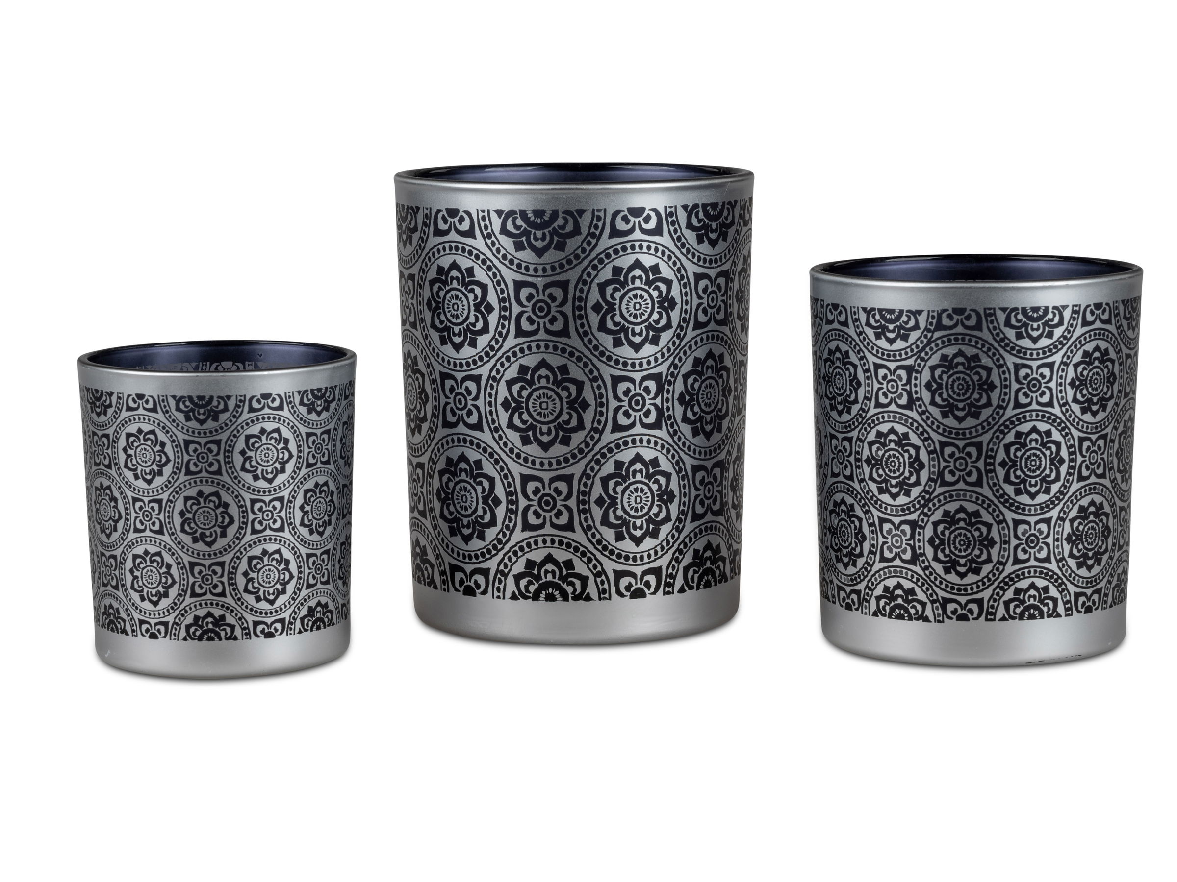 Teelichthalter Windlicht CLASSICAL Höhe 10cm schwarz silber Glas, von Formano