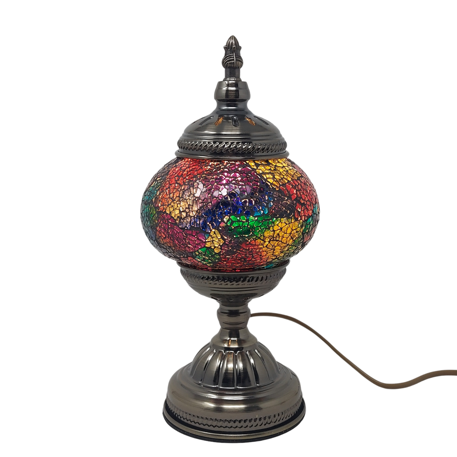Tischlampe Kugel MAROKKO MOSAIK H. 28cm antiksilber bunt Formano