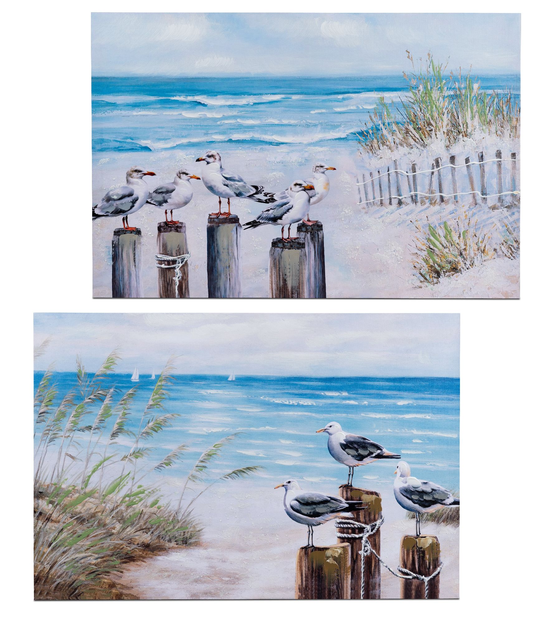 2er Set maritime Wandbilder Möwen am Strand auf Leinwand 40x60cm, von Formano