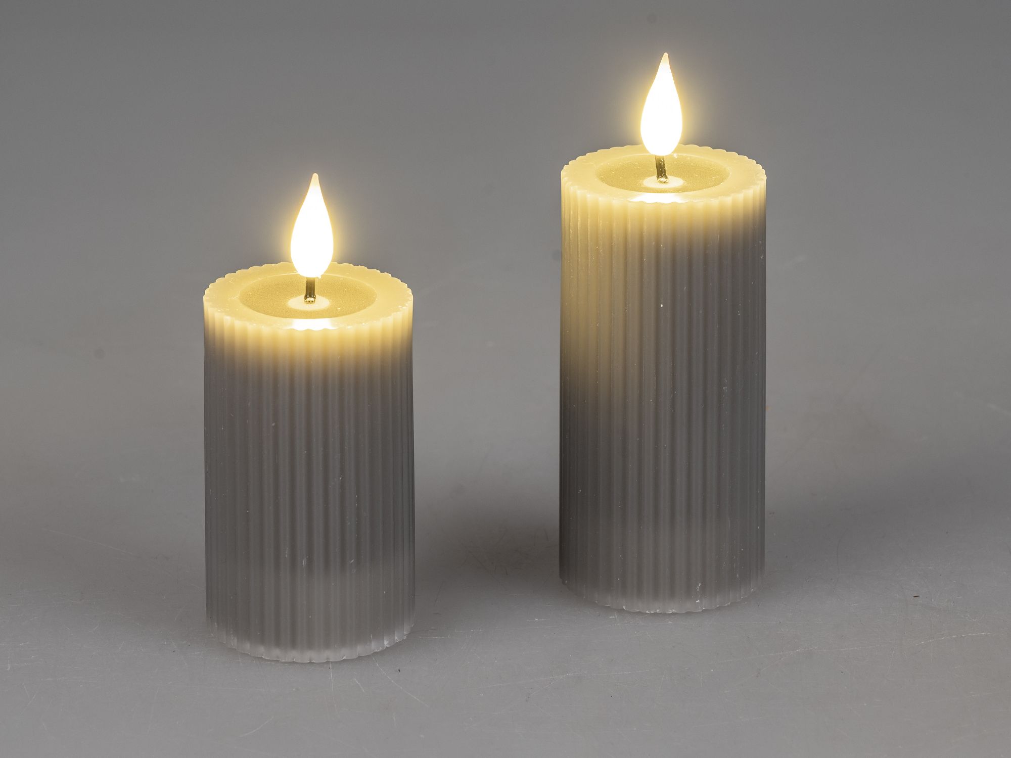 LED Kerze STREIFEN H. 10cm D. 5cm grau mit Timer Formano