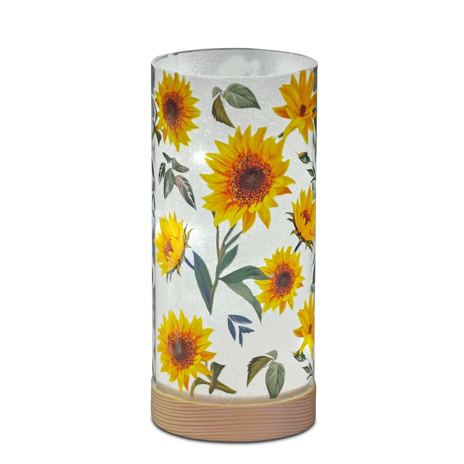 Deko Licht Stimmungslampe Sonnenblumen H. 20cm weiß gelb Glas mit Timer Formano