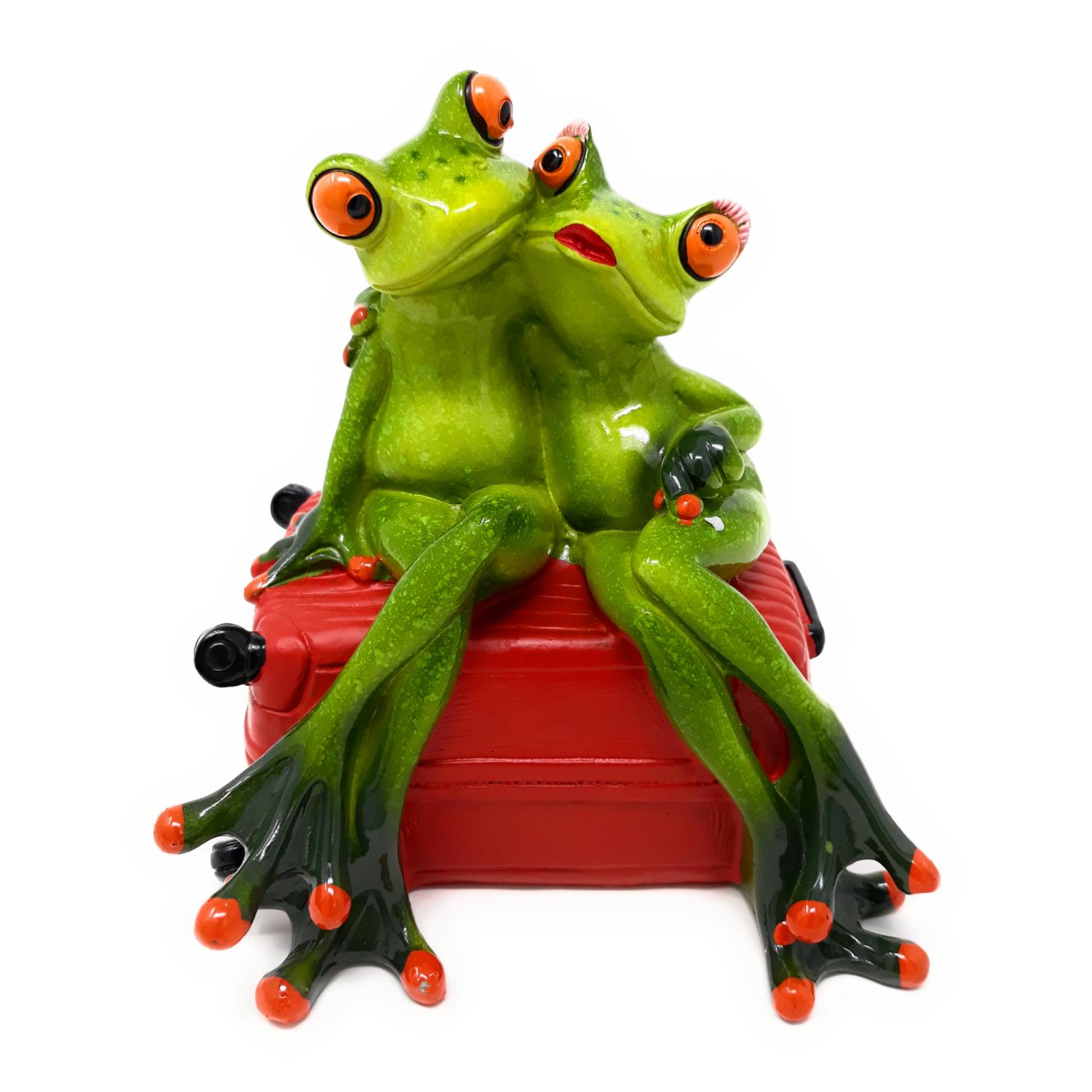 Dekofigur Spardose Froschpaar Reisen auf Koffer sitzend von FORMANO Froschhausen