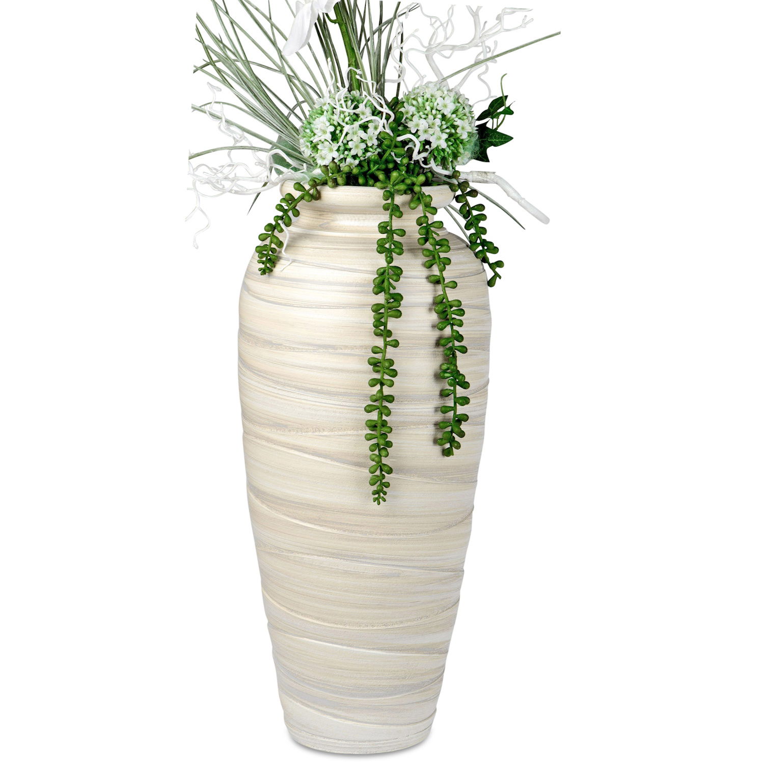 Deko Bodenvase RELIEF bauchig rund Höhe 50cm creme Keramik  von FORMANO