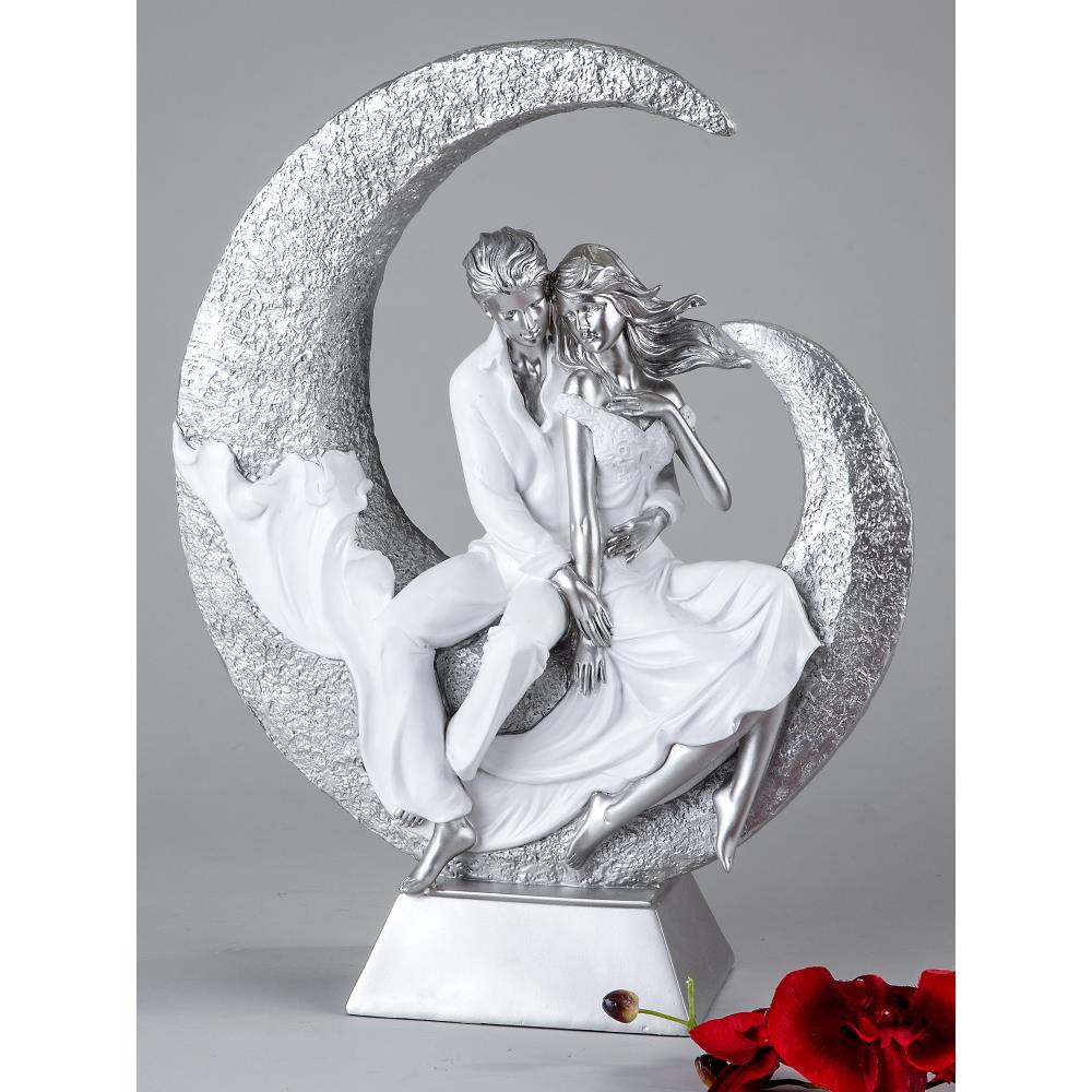 Dekoobjekt, Skulptur PAAR AUF MOND Höhe 39cm 31x11cm weiß silber von FORMANO